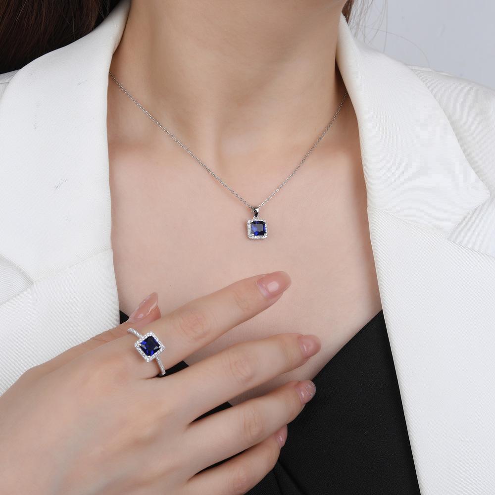 S925 Sterling Silver Imitation Ruby Necklace Simple Clavicle Chain Jewelry