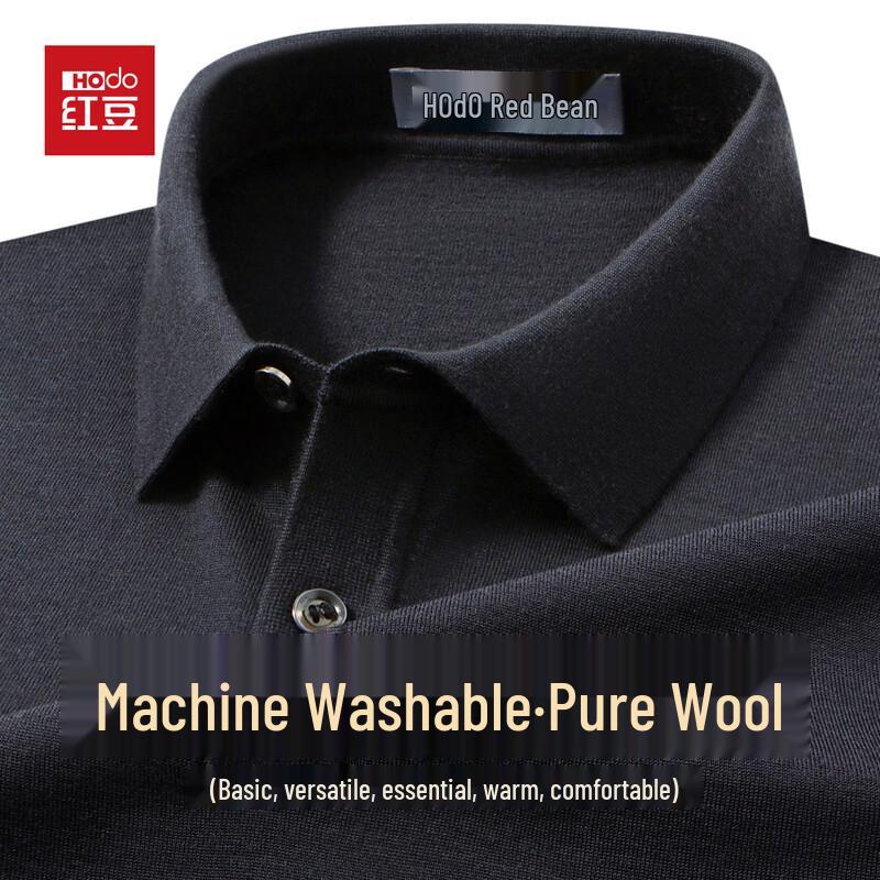Hodo Men's 100% Wool Machine Washable Polo Sweater