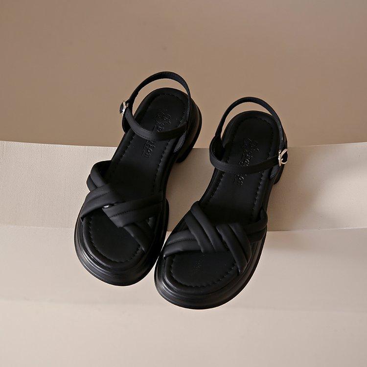 Сандалии женские летние новые повседневные с пряжкой из одного слова на толстой подошве простые однотонные женские туфли на толстом каблуке пляжная обувь Fairy Wind