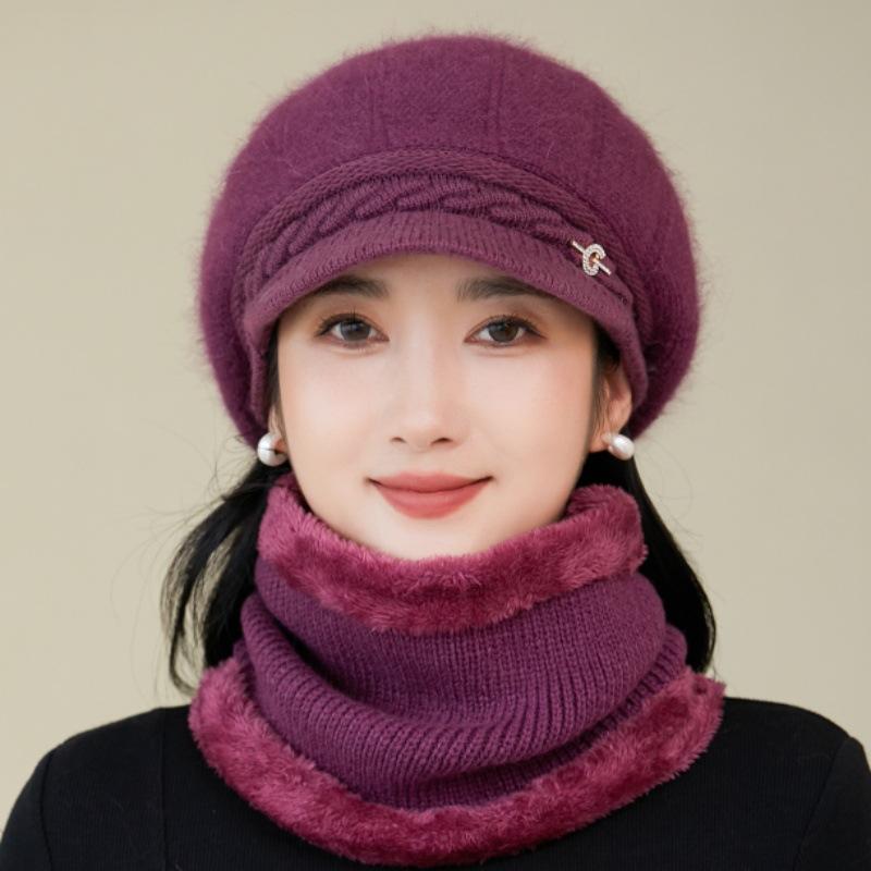 Women's Winter Velvet Thickened Cold and Warm Knitted Wool Hat Faux Rabbit Fur Hat Ear Protector Cap