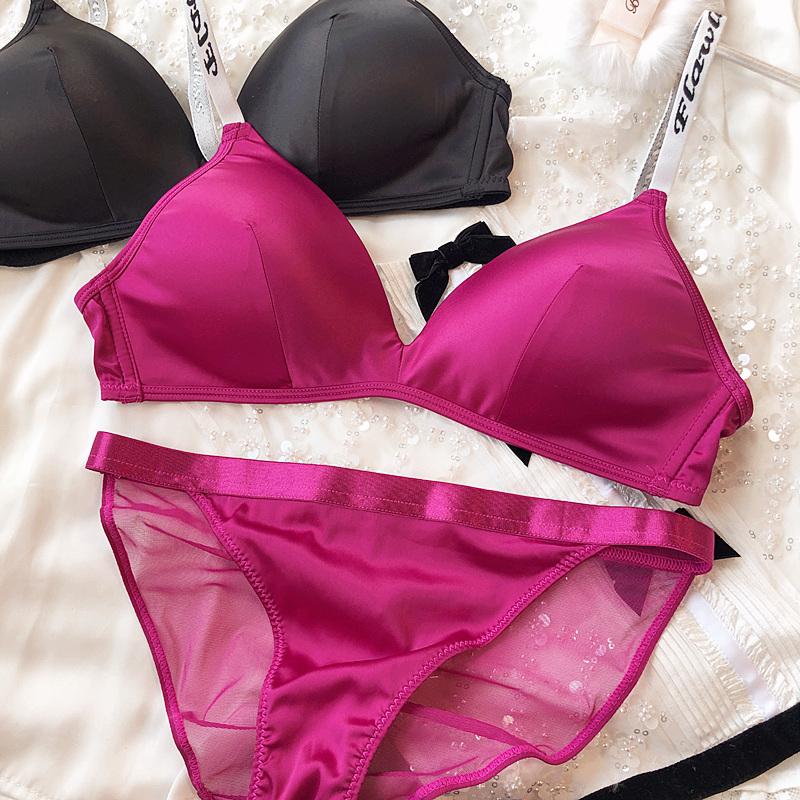 Комплект нижнего белья Ice Silk Comfort, женский сексуальный бюстгальтер Push Up с глубоким V-образным вырезом, регулируемый бюстгальтер с буквами и кружевными трусиками