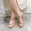 Лето 2024 года, новые босоножки на высоком каблуке, женский стиль, мода, небольшой цветочный декор, пряжка, прозрачный квадратный каблук, женская обувь