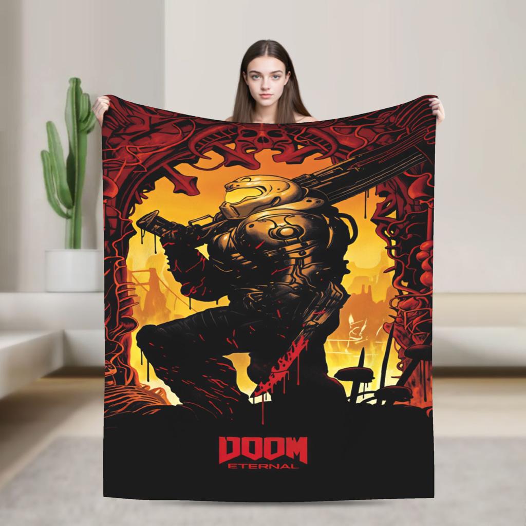 Doom Slayer Gaming Blanket Warm Fashion Plush Throw Blanket For Couch Chair Sofa Bed Camping Flannel Bedspread Bed Cover