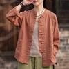 Женские винтажные рубашки-стойки однотонные с длинным рукавом топы весна пуговицы карманы свободные женские рубашки