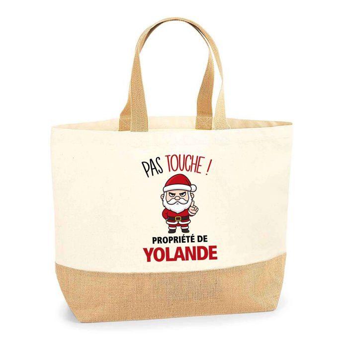 Tote bag / cabas en jute - PLANETEE - Yolande Pas Touche Père Noël - jute naturel - multicolore - fabriqué en France