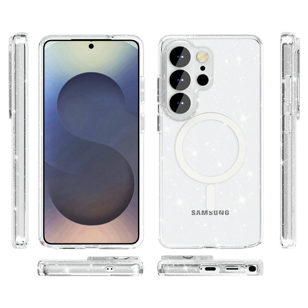 Новый магнитный чехол для телефона Samsung S26 Ultra, подходит для утолщенного, прозрачный, с блестками, MagSafe