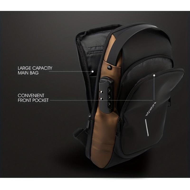 Элегантная мужская сумка через плечо из искусственной кожи с защитой от кражи — зарядка через USB, стильный принт и застежка-молния