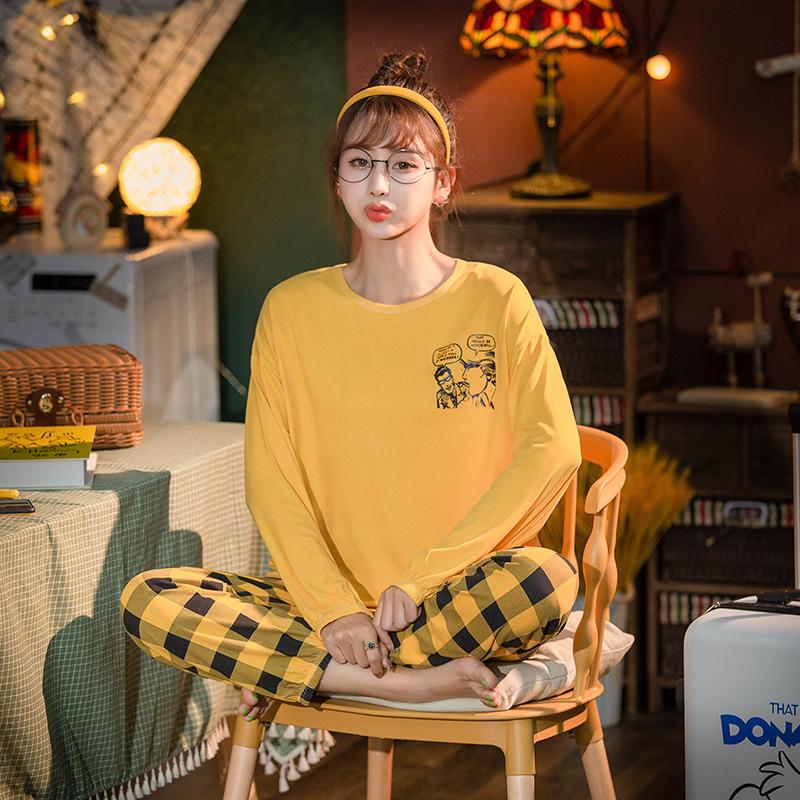 2 шт./компл. женские ночные рубашки с принтом, пижамный комплект, модный весенне-осенний комплект с круглым вырезом и длинными рукавами с героями мультфильмов