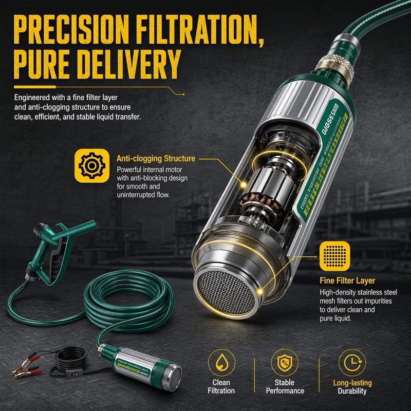 Diesel pump 12 V, diesel pump self-suction 30 l/min, electric oil pump with hoses, promotes diesel photogen, heat oil pump for trucks, tractors