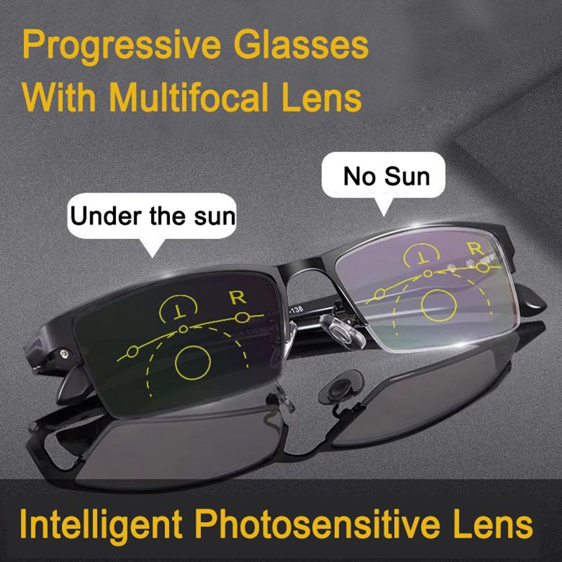 Титановые фотохромные прогрессивные очки для чтения для мужчин, гиперметропия, пресбиопия, диоптрии, для улицы, линзы для пресбиопии, очки
