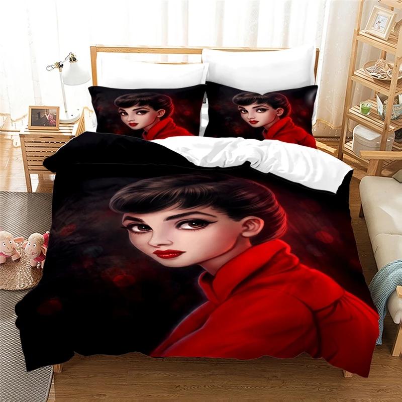 Audrey Hepburn 3D Duvet Cover Set with Pillowcase Printed Bedding Set Single Double Twin Full Queen King Size for Bedroom Decor