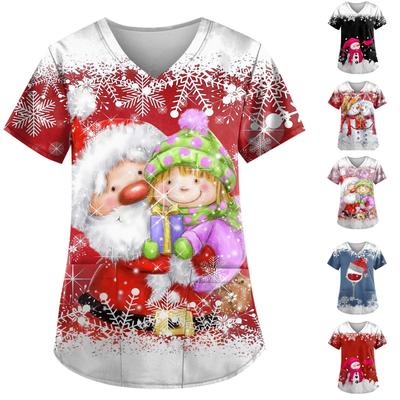 Женский топ с карманом и коротким рукавом с крестом и V-образным вырезом