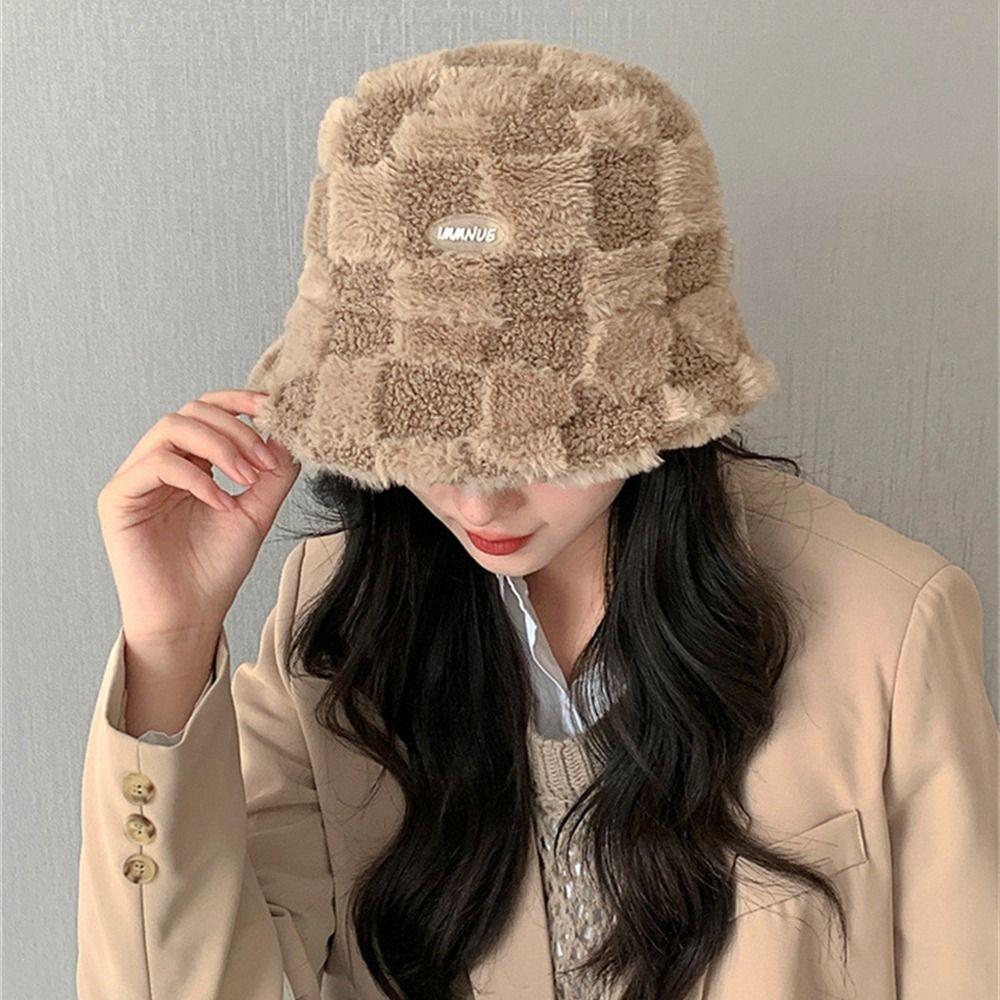 Soft Lamb Winter Bucket Hat Keep Warm Skull Hat Casual Plush Fisherman Hat Outdoor