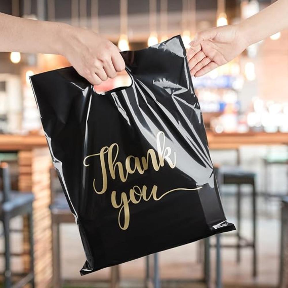 100 шт. Черные пластиковые пакеты Пластиковые пластиковые пакеты для покупок Кейтеринг Подарочная упаковка Пакеты «Спасибо»