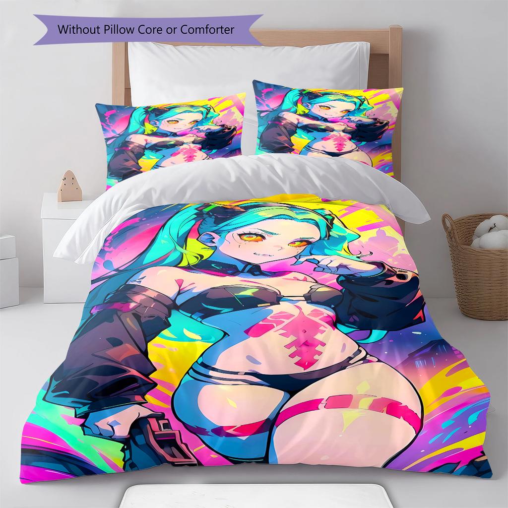 Постельное белье с рисунком Cyberpunk Edgerunner, Комплект с одеялом, Пододеяльник, Наволочка, Домашний подарок на день рождения (1 пододеяльник + 2 наволочки, без наполнителя)