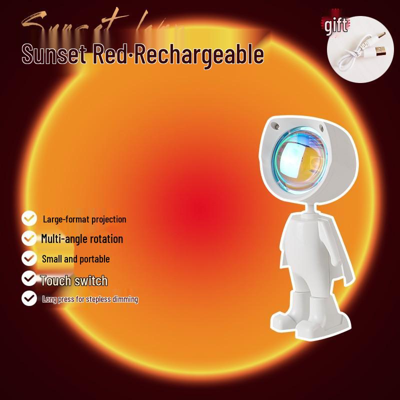 Проектор-светильник 'Закат Астронавта' - Радужная Ночь и Атмосферная Лампа для Спален и Фотографий