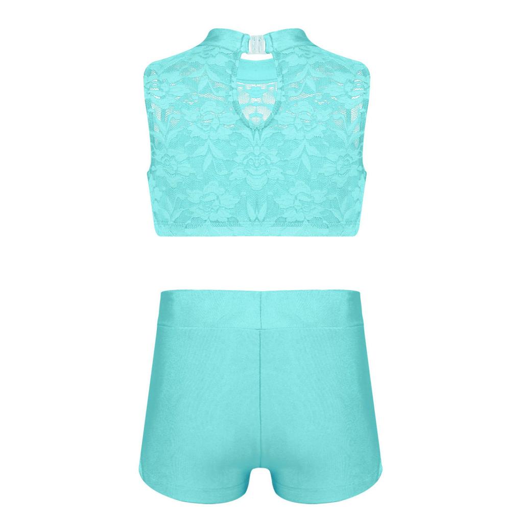 Детский кружевной топ без рукавов с цветочным принтом для девочек из 2 шт., комплект спортивной одежды, укороченный топ, спортивный костюм для тренировок в тренажерном зале, спортивная танцевальная одежда