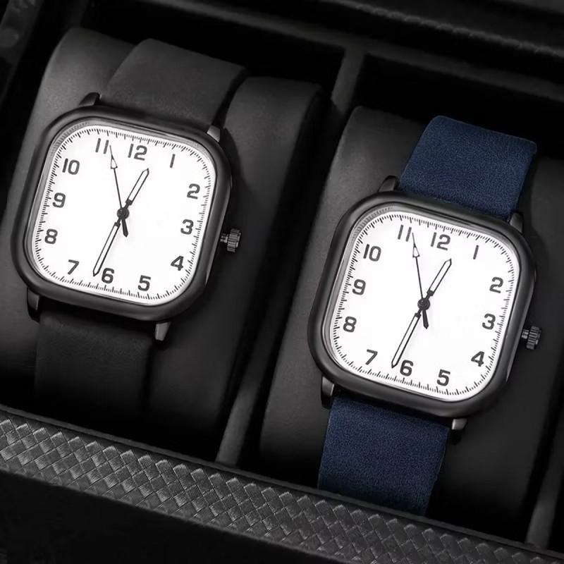 1/3 шт. Мужские модные деловые часы Квадратный арабский циферблат Кварцевые часы Повседневные кожаные ремешки Наручные часы для мужчин Часы (Без коробки)