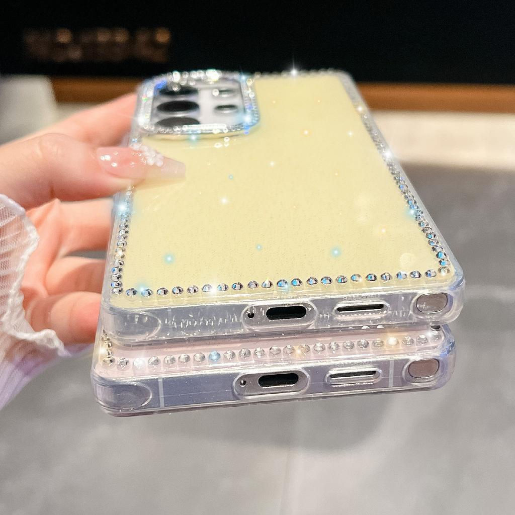 Чехол для Samsung Galaxy S25 Ultra с краем из страз и блестящей задней панелью из ТПУ+ПК с IMD-печатью
