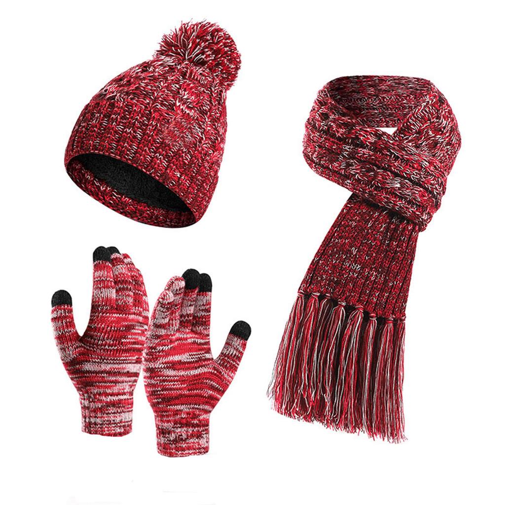 Women's And Men's Winter Fashion Warmth Cute Hat Scarf Gloves Casual Three Piece Set