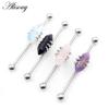 Alisouy 1PC Stainless Steel 14G Opal Stone Industrial Barbell Scaffold Earring Round Ear Cartilage Helix Tragus Piercing Jewelry