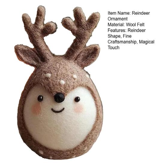 Soft Wool Felt Reindeer Ornament Embroidered Eyes Cheerful Pompon Nose Deer Christmas Handmade Doll Holiday Decor
