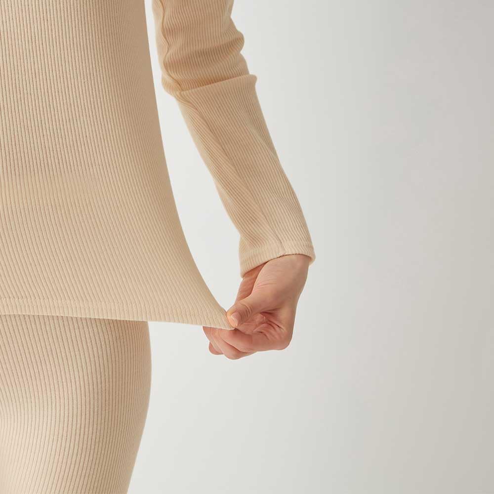 Gunze HOTMAGIC MH8446 Long Sleeve Cotton Warm Inner Rib Lanvin Navy Women's T-Shirt, Blend, Moisture-Wicking, Heat-Generating, Material,