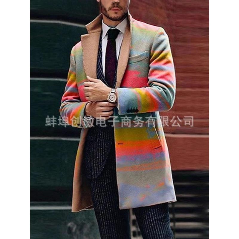 2025 Костюмный воротник Карман Мужское пальто Куртка Мужской большой размер Ветровка Осень и Зима Шерстяное пальто