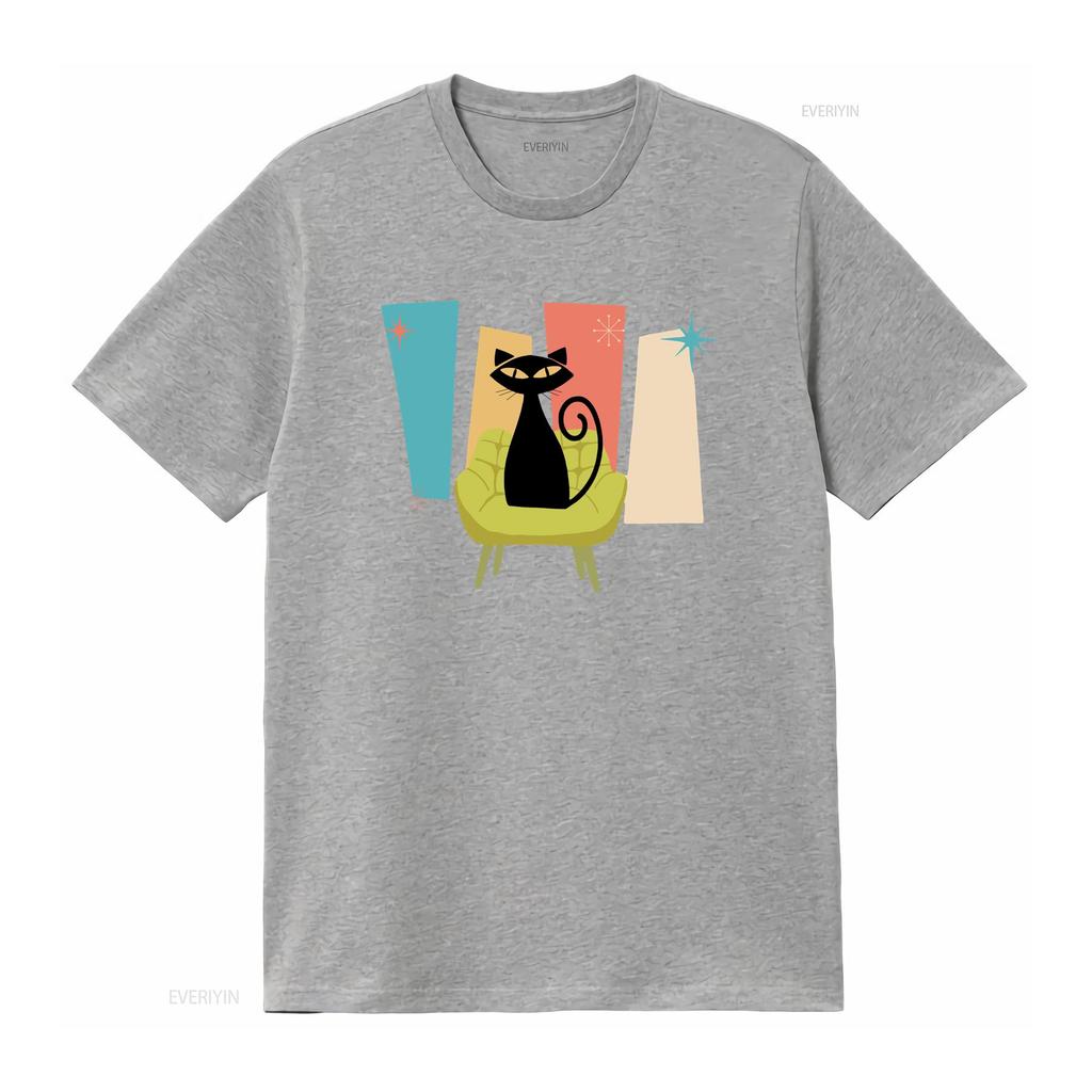 Mid Century Modern Atomic Cat T Shirt Vintage Vintage Streetwear Versatile Top For Everyday Wear Stretched Homme