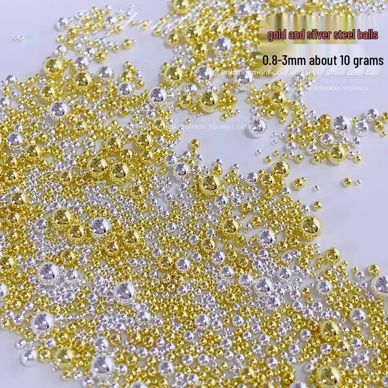 Золотые и Серебряные Стальные Бусины для DIY Маникюра, Мини 0,4 мм, Круглые Бусины Большого и Малого Размеров