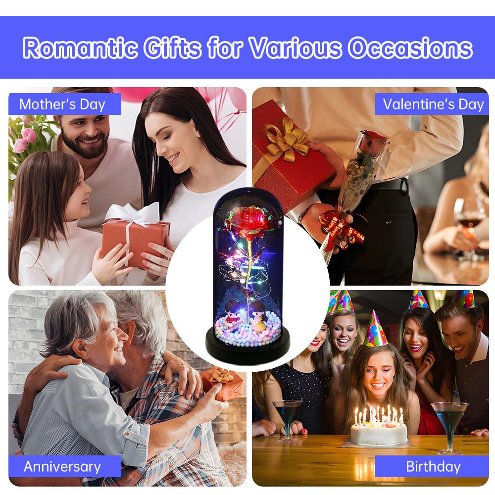 Роза, подарки для женщин, светящаяся роза в акриловом куполе, подарки для мамы, красочный вечный цветок