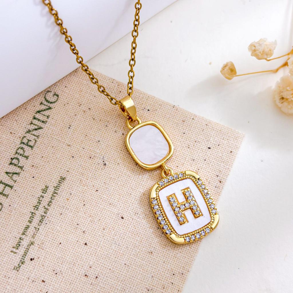 Necklace letter flower micro-inlaid zircon necklace accessories feminine minimalist design sense niche versatile titanium steel accessories