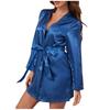 (SU)Women Sexy Satin Pajamas Long Sleeve Robe Bathrobe With Belt Lingerie Sleepwear