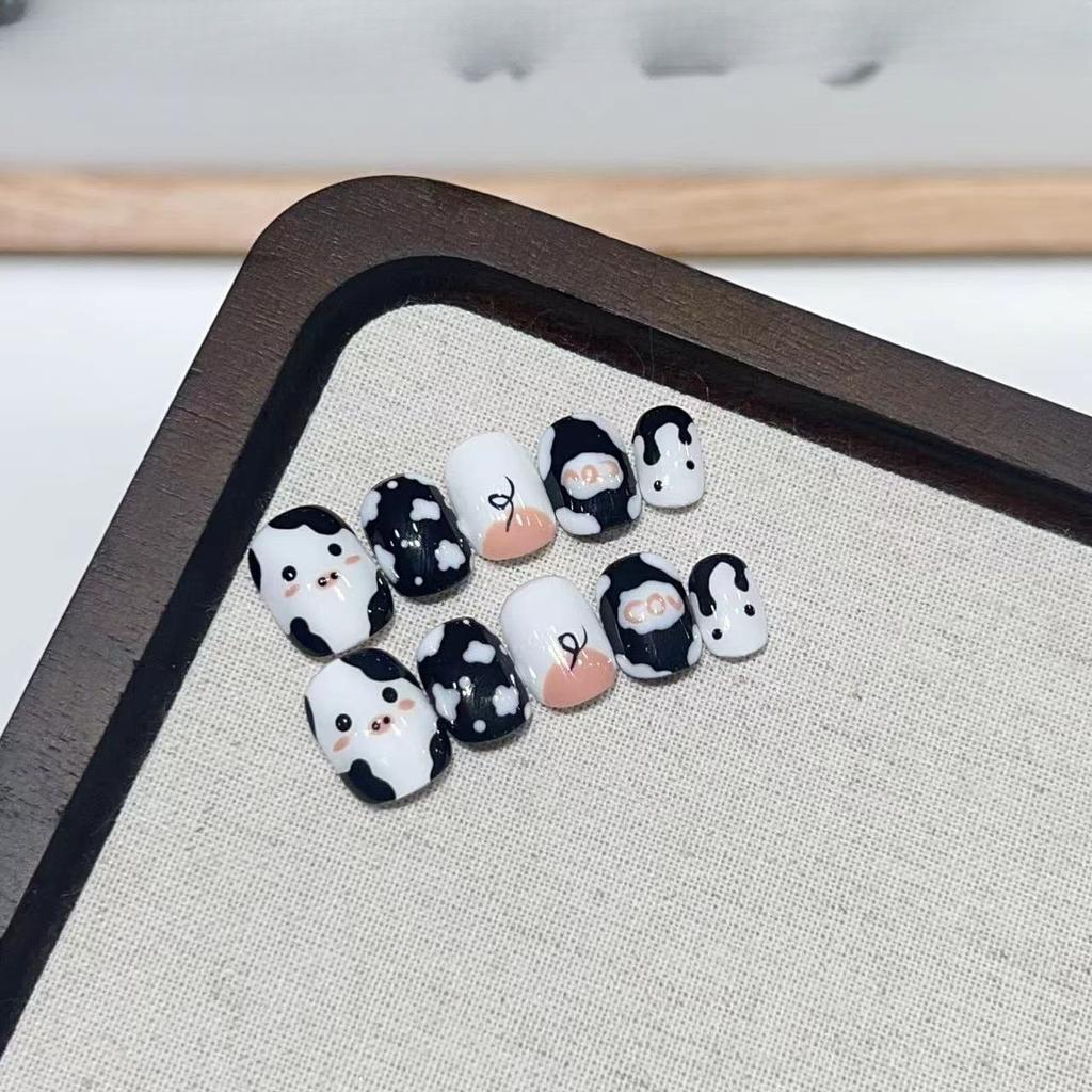 Pure Hand-made Short Handmade High-end Cute Pig Ins Nail Art Stickers Detachable Fake Nail Patches