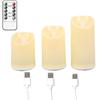 1/3 Pieces Flameless USB Moving Wick Candles With Remote,Rechargeable Plastic Wedding Dancing Flame Decorative Candles