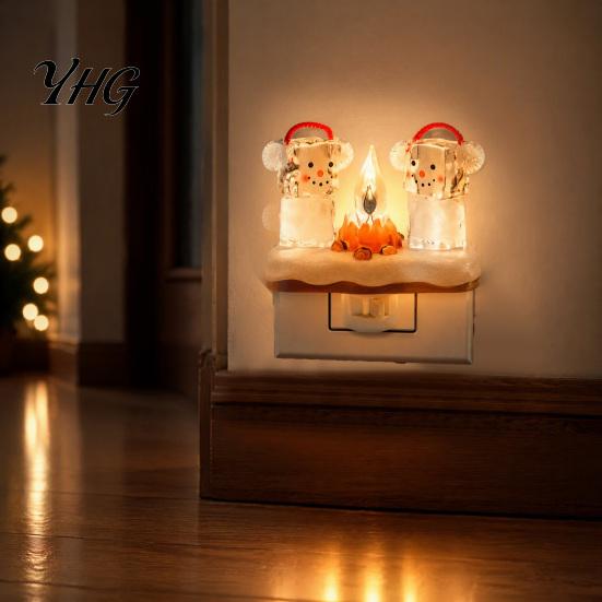Festive Santa Bonfire Lamp Christmas Night Light, Claus Grandma Resin LED Soft Glowing Light for Kids Bedroom, Plug-in Ambient Lighting Home
