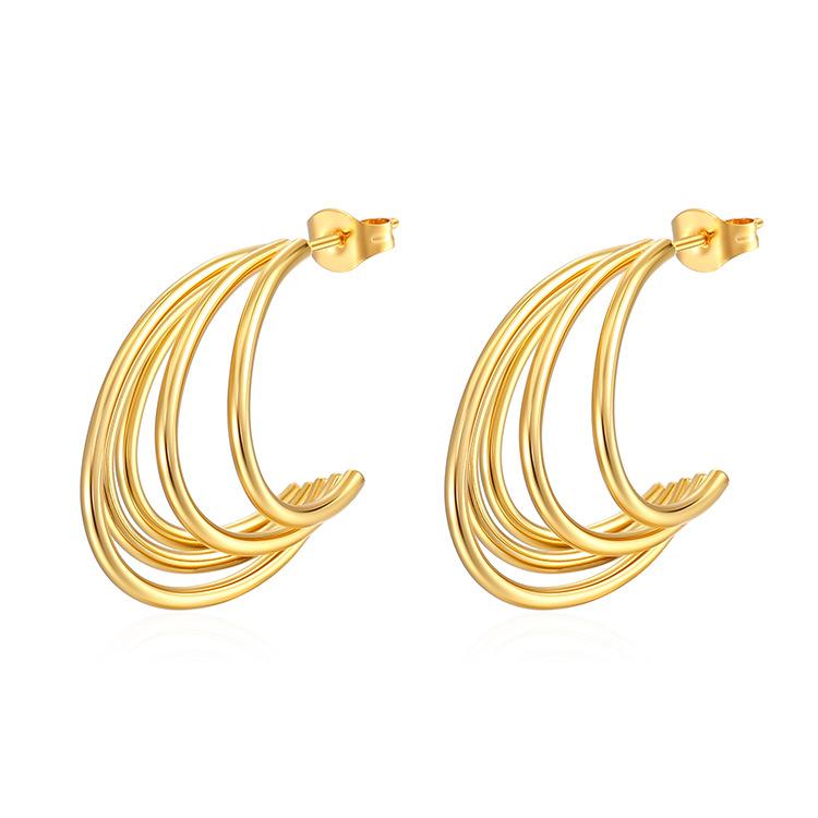 European and American niche design new stainless steel earrings ins French earrings smooth five-wire ear jewelry