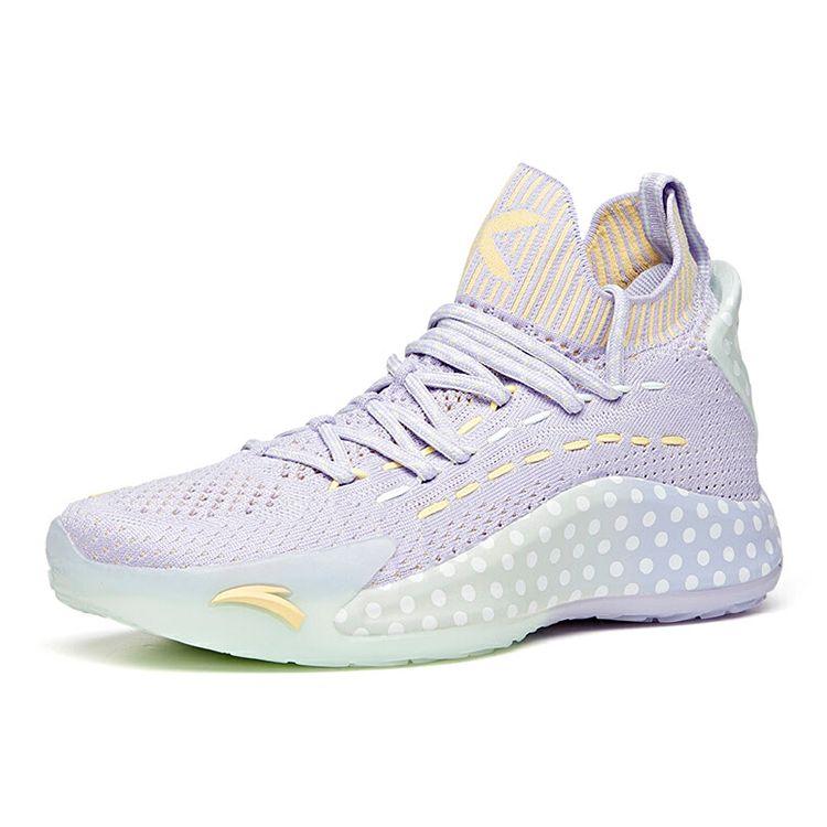 Anta Pechoin X Shock Absorbing Non-Slip Durable Mid-Top Basketball Shoes Women Basketball Shoes Purple Green 122021102-3
