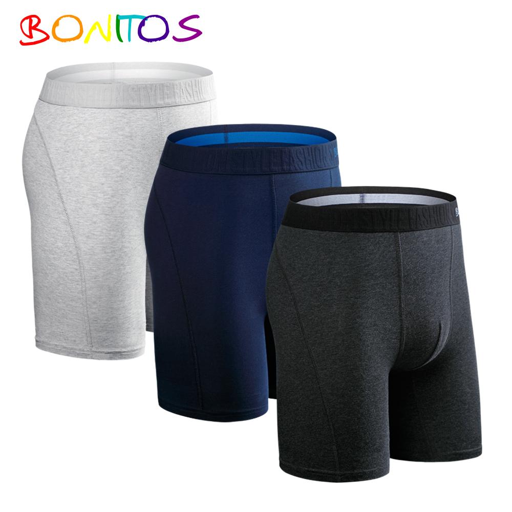 BONITOS 3шт длинные однотонные мужские трусы хлопковые боксеры удобное мужское нижнее белье