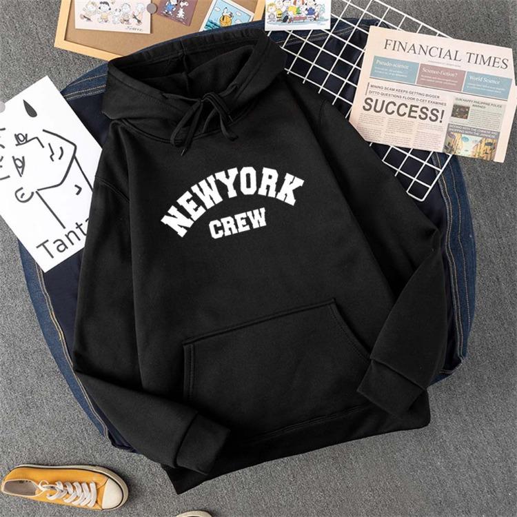 Hirsionsan New York Letter Print Hooded Sweatshirt for Women Autumn Long Sleeve Casual Pullover Y2k Anime Tops Basic