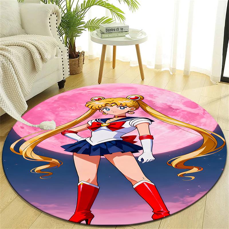 1pc Sailor Moon  Print Round Carpet Chair Round Carpet Suitable for Bedroom Living Room Home Decorative Carpet