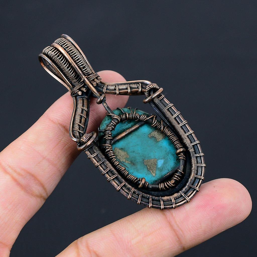 Древо жизни бирюзовый драгоценный камень чистая медная проволока обернутая подвеска ручной работы ювелирные изделия