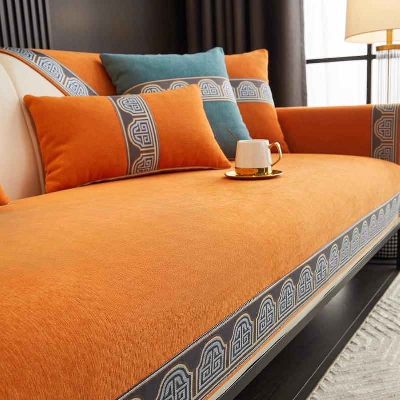 Ретро Чениловый Чехол для Дивана Однотонный Премиальный Чехол-Подушка для Дивана Пылезащитный Противоскользящий Чехол-Полотенце для Дивана L-типа Двухместная Подушка для Дивана