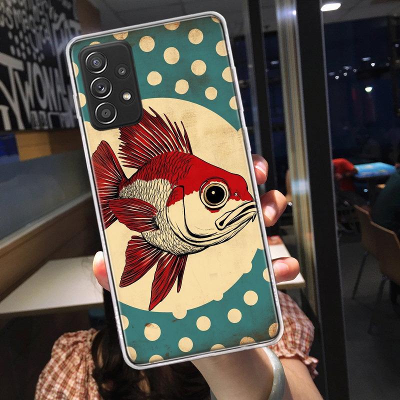 Идеи рисунков в стиле поп-арт Чехол для телефона с рыбой для Samsung A54 A57 A37 A17 A14 A15 A12 A24 A34 A55 A35 A25 A52S A07 A05S A04S A22 A32 A72