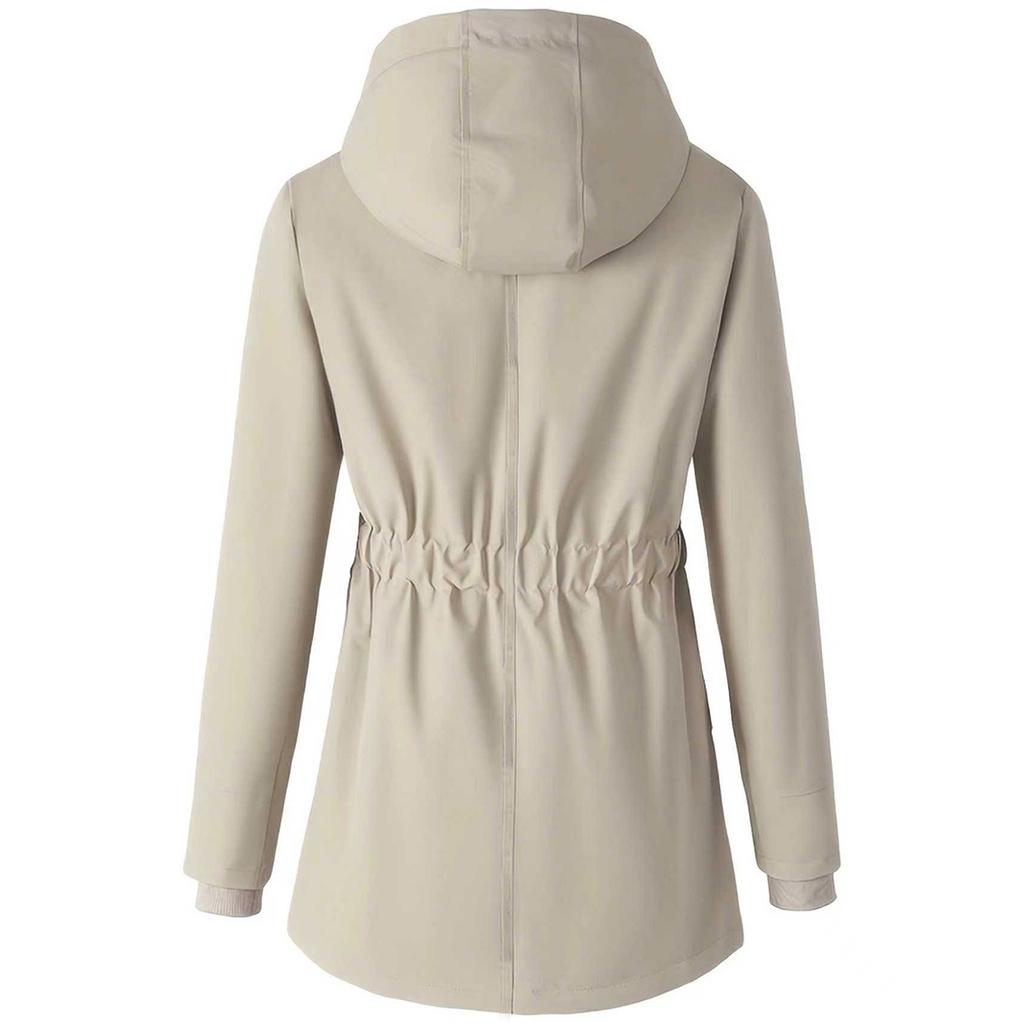 Women's Plush Jacket, Casual Solid Color Hooded Drawstring Jacket