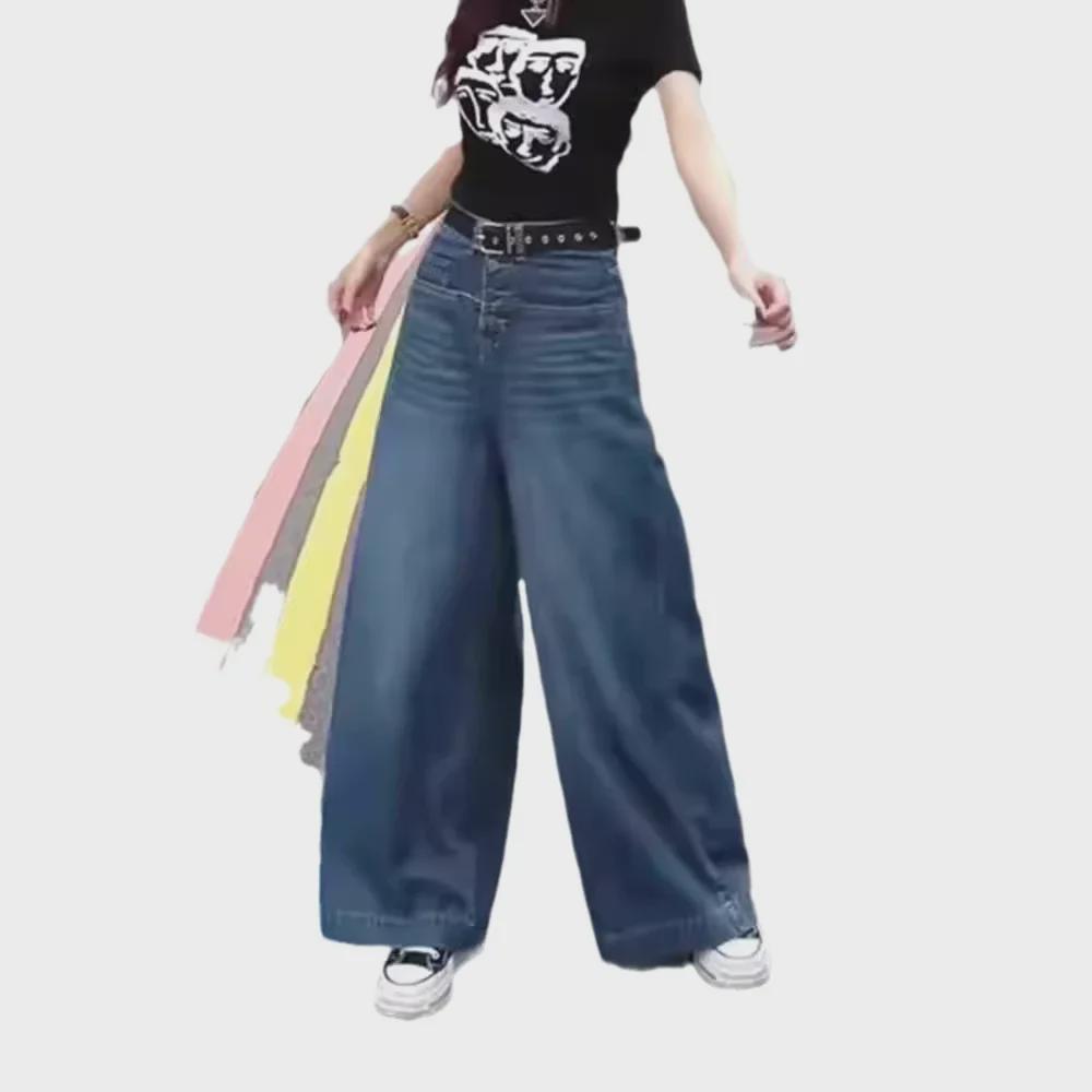 Женские узкие джинсы с высокой талией и широкими штанинами 2024 года