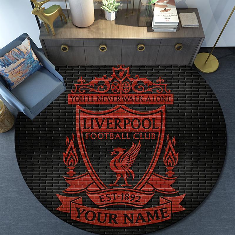 Custom Name Liverpool Round Area Rug,Carpet Rug for Living Room Bedroom Sofa Playroom Decor,Non-slip Floor Mat
