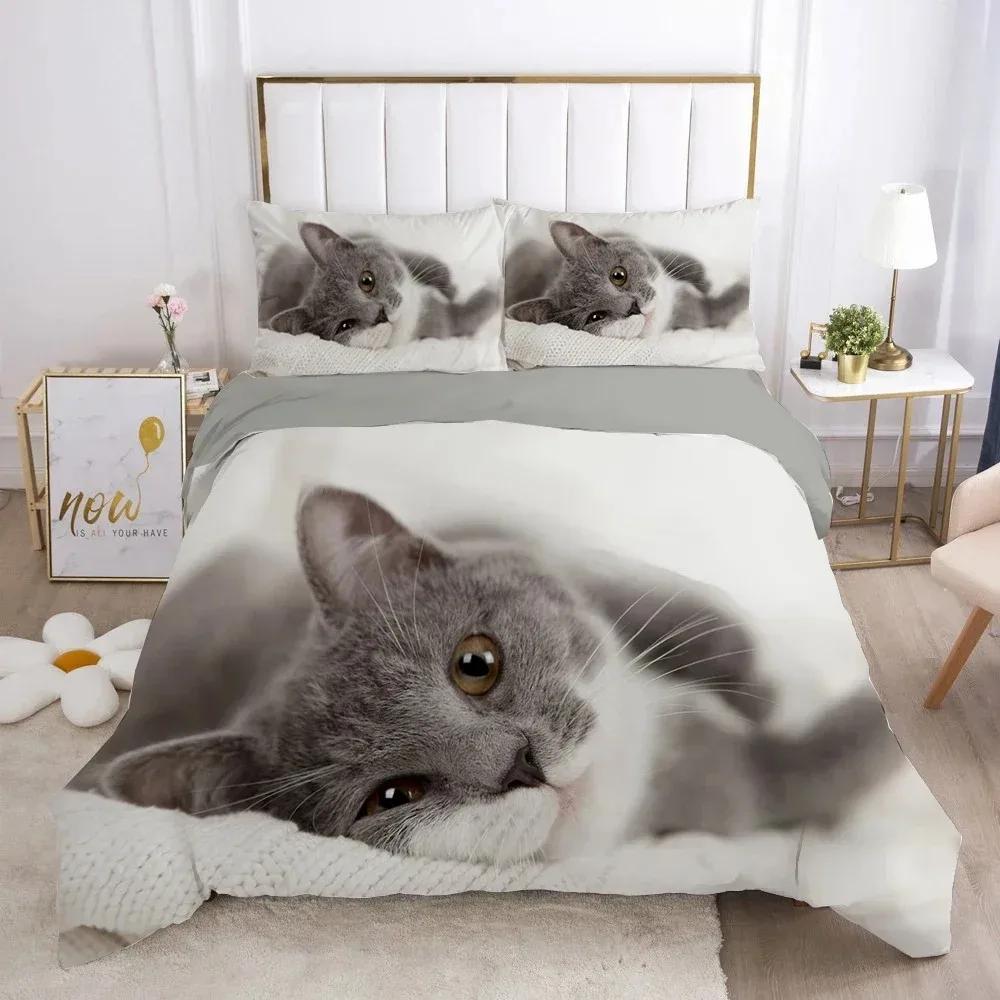 Кошка Прекрасное Животное Котёнок Комплект Постельного Белья Мальчики Девочки Размер Twin Queen Пододеяльник Наволочка Постель Мальчики Взрослые Мода Домашний Текстиль