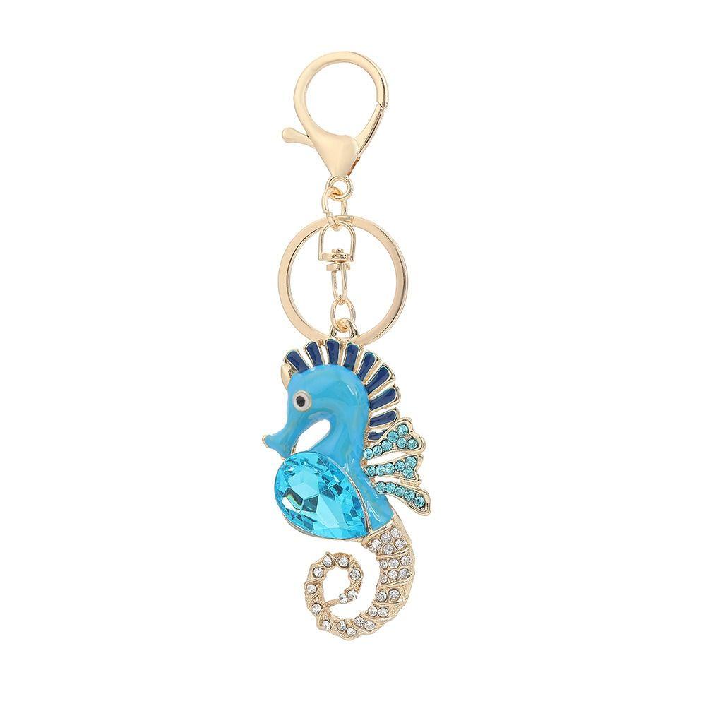 Super Flash Car Key Ring Rhinestone Bag Pendant Fashion Ocean Seahorse Keychain For Women Bag