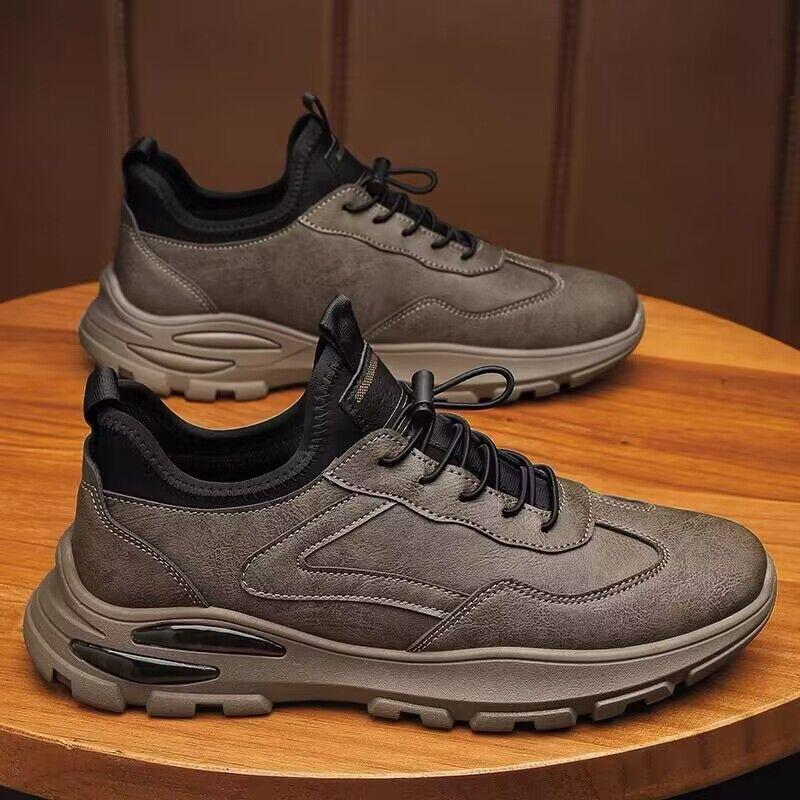 Весенние новые мужские туфли из дышащей кожи с толстой подошвой, нескользящие, мужские повседневные туфли